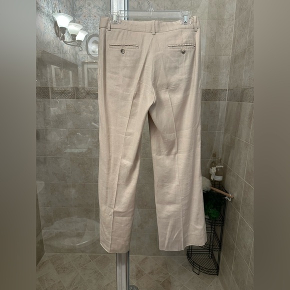 Theory Linen Chic Beige Straight-Leg Pants - Picture 2 of 5